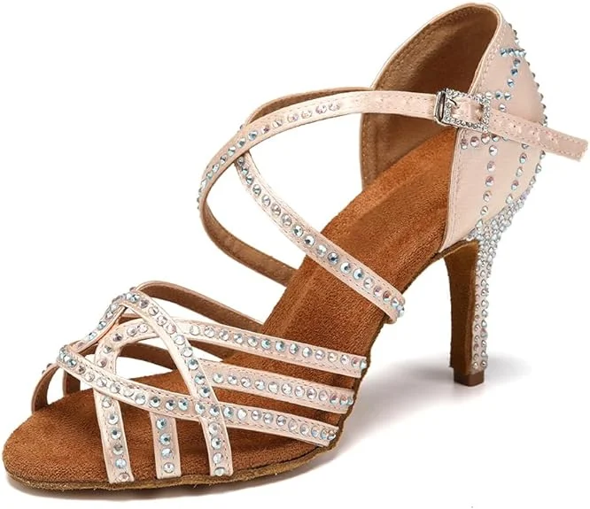 Women's Ankle - Strap Tap Dance Shoes in Purple with Noise - Reducing FeaturesSparkly Dance Shoes Nude Rhinestone for Salsa Latin Bachata Dance Women's Ankle - Strap Tap Dance Shoes in Purple with Noise - Reducing FeaturesSparkly Dance Shoes Nude Rhinestone for Salsa Latin Bachata Dance