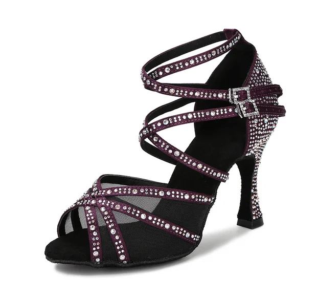 Wide - Toe Box Ballroom Dance Shoes in Orange for Comfortable ToesWomens Latin Dance Shoes Dark Purple Rhinestone Salsa Shoes Wide - Toe Box Ballroom Dance Shoes in Orange for Comfortable ToesWomens Latin Dance Shoes Dark Purple Rhinestone Salsa Shoes