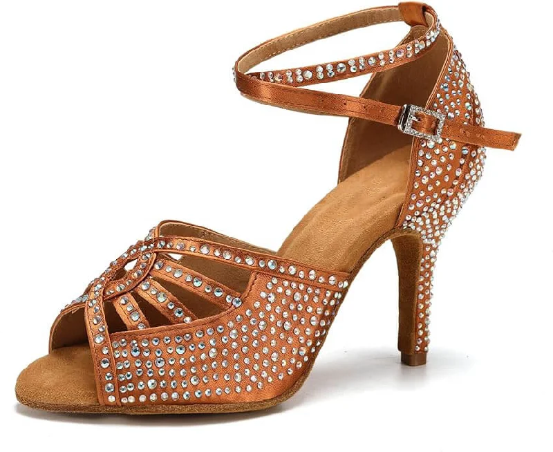 Women's Breathable Mesh Tap Dance Shoes in White for All - Day WearWomens Latin Dance Shoes Suntan Rhinestone Women's Breathable Mesh Tap Dance Shoes in White for All - Day WearWomens Latin Dance Shoes Suntan Rhinestone