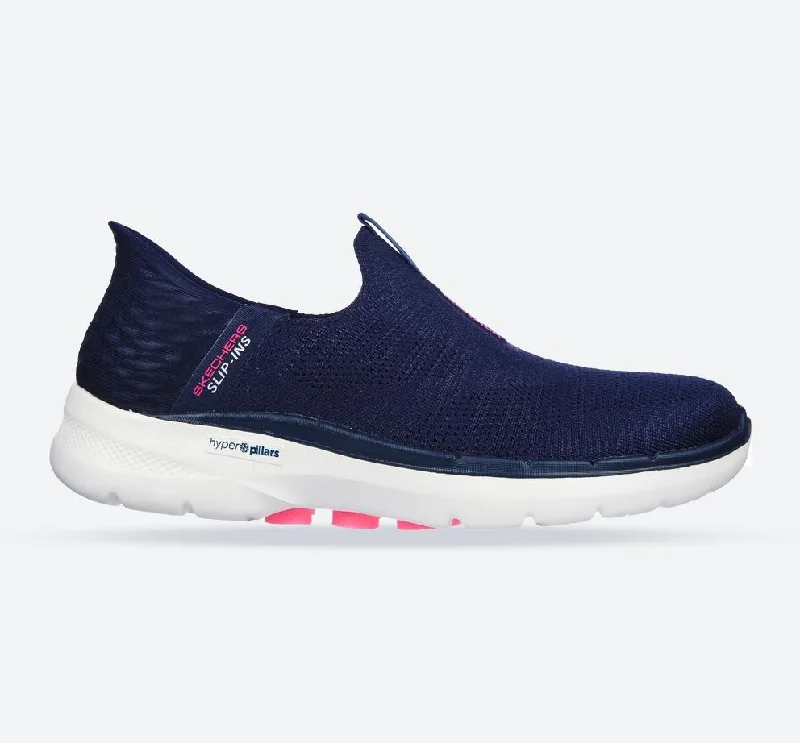 Lightweight Knit Women's Sneakers with Arch Support for All - Day ComfortWomen's Wide Fit Skechers 124569 Slip-ins GO WALK 6 Fabulous View Sneakers - Navy Lightweight Knit Women's Sneakers with Arch Support for All - Day ComfortWomen's Wide Fit Skechers 124569 Slip-ins GO WALK 6 Fabulous View Sneakers - Navy