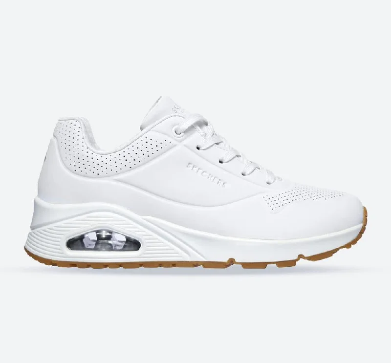 Vegan - Friendly Women's Sneakers Made from Recycled Materials for an Eco - Conscious ChoiceWomen's Wide Fit Skechers 73690 Uno Stand On Air Walking Sneakers - White Vegan - Friendly Women's Sneakers Made from Recycled Materials for an Eco - Conscious ChoiceWomen's Wide Fit Skechers 73690 Uno Stand On Air Walking Sneakers - White