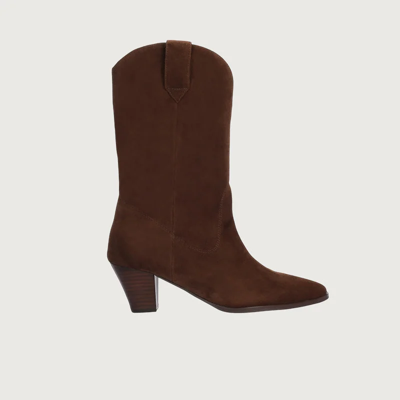 women's heeled boots with side goreBibi Lou Flavia Brown Suede Boots