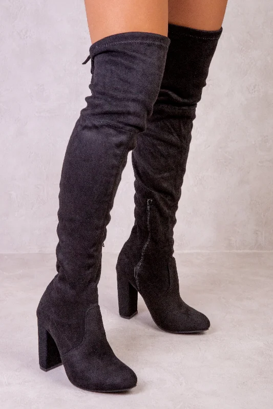 women's heeled boots with cutoutsDIANE HIGH HEEL OVER THE KNEE BOOT WITH LACE UP DETAIL IN BLACK SUEDE women's heeled boots with cutoutsDIANE HIGH HEEL OVER THE KNEE BOOT WITH LACE UP DETAIL IN BLACK SUEDE