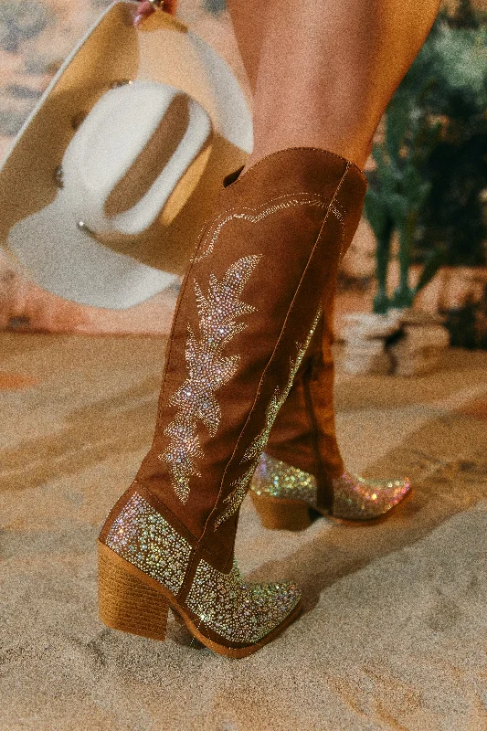 women's booties for knee supportFrankie Embellished Cowgirl Boots - Tan