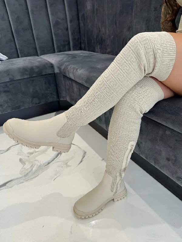 women's leather heeled bootsGeorgia - Cream Faux Leather Printed Stretch Thigh High Chunky Sole Boots women's leather heeled bootsGeorgia - Cream Faux Leather Printed Stretch Thigh High Chunky Sole Boots