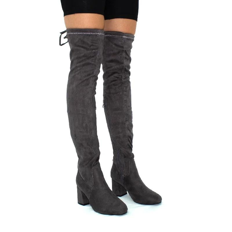 women's heeled boots for fashion bloggersJordan- Grey Faux Suede Low Block Heel Knee High Boots women's heeled boots for fashion bloggersJordan- Grey Faux Suede Low Block Heel Knee High Boots
