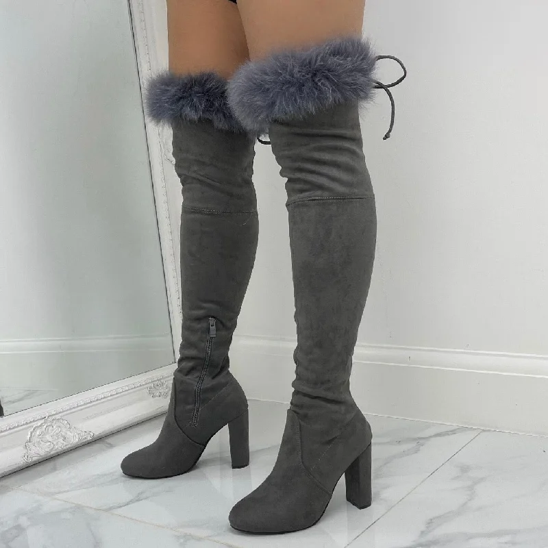 women's lace-up heeled bootsKaitlyn - Grey Faux Suede Over The Knee Tie Up Block Heel Boots women's lace-up heeled bootsKaitlyn - Grey Faux Suede Over The Knee Tie Up Block Heel Boots