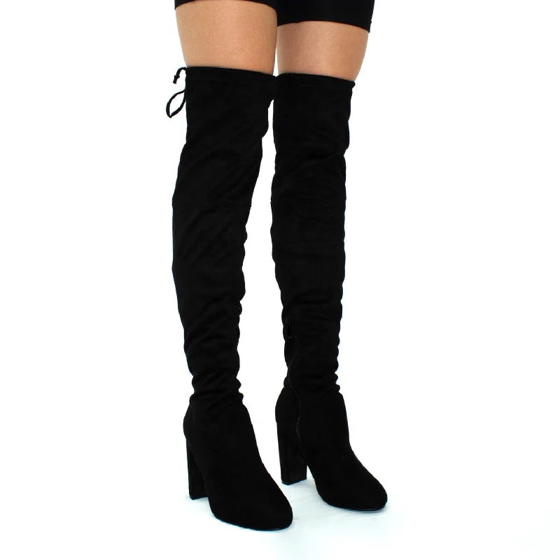 women's heeled boots for dancingKendall - Black Faux Suede Over The Knee Tie Up Block Heel Boots women's heeled boots for dancingKendall - Black Faux Suede Over The Knee Tie Up Block Heel Boots
