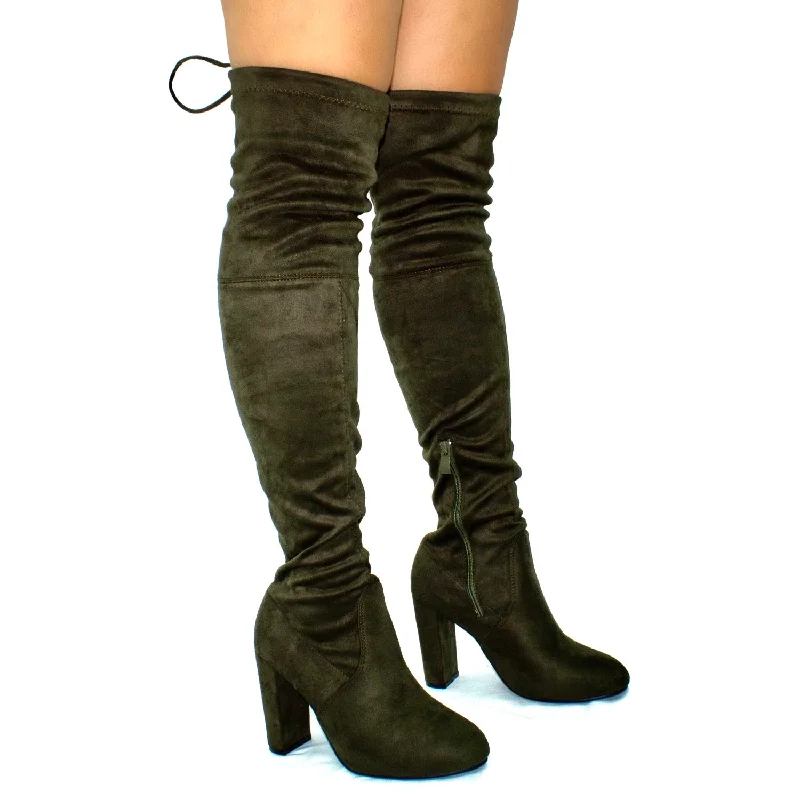 women's heeled boots with low heelKendall - Khaki Faux Suede Over The Knee Tie Up Block Heel Boots women's heeled boots with low heelKendall - Khaki Faux Suede Over The Knee Tie Up Block Heel Boots