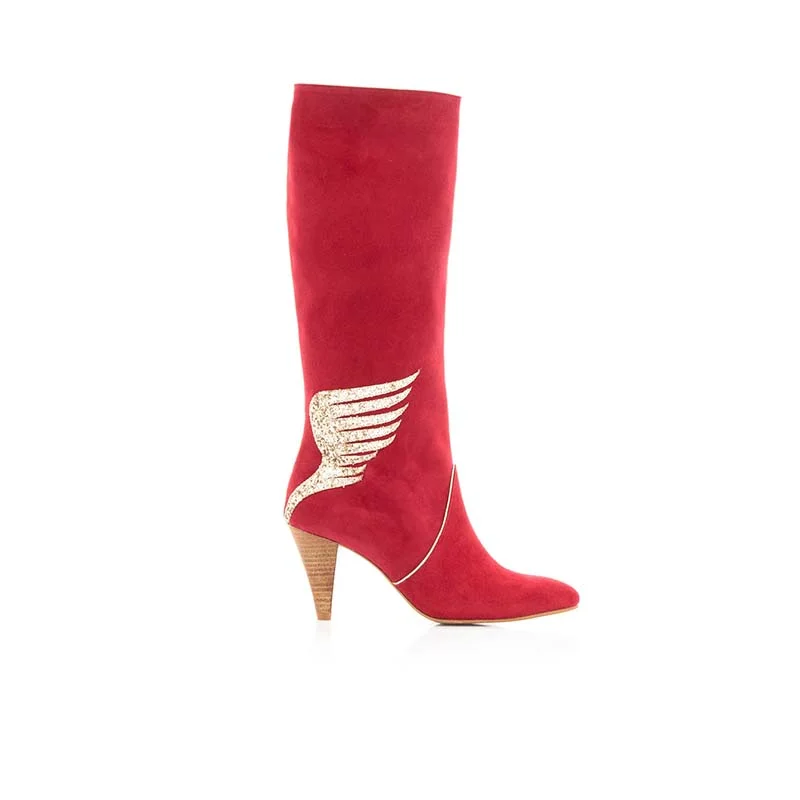 women's heeled boots with bucklesPatricia Blanchet Tornade Red Suede Tall Boots by women's heeled boots with bucklesPatricia Blanchet Tornade Red Suede Tall Boots by