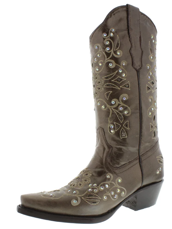 women's cowboy boots with bucklesWomens 720 Brown Leather Cowboy Boots Rhinestones - Snip Toe women's cowboy boots with bucklesWomens 720 Brown Leather Cowboy Boots Rhinestones - Snip Toe