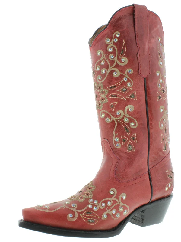 women's cowboy boots for narrow feetWomens 720 Red Leather Cowboy Boots Rhinestones - Snip Toe women's cowboy boots for narrow feetWomens 720 Red Leather Cowboy Boots Rhinestones - Snip Toe