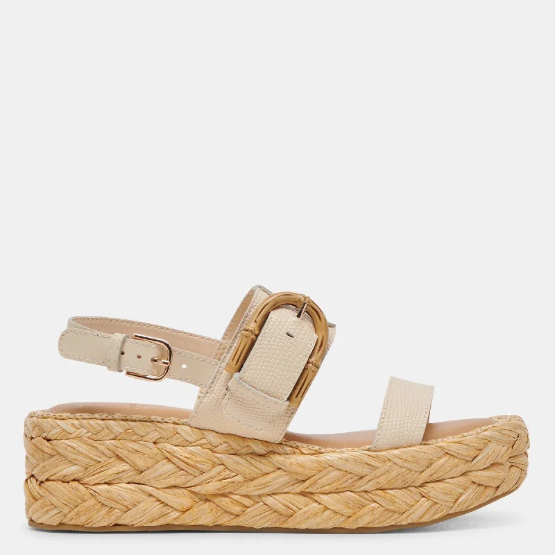 Platform - sole women's espadrilles for added heightChera Sandals Bone Embossed Leather Platform - sole women's espadrilles for added heightChera Sandals Bone Embossed Leather
