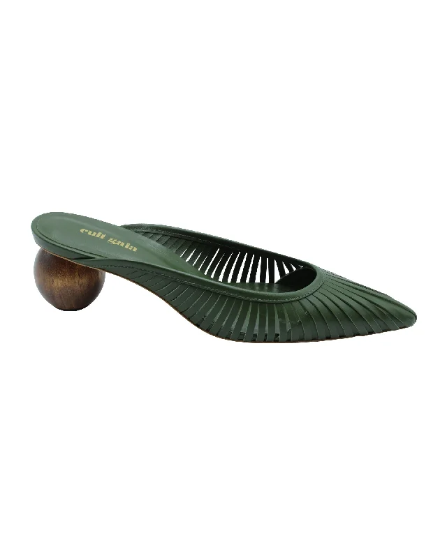 Women's Wedge Mules in Tan Suede with Braided Details for a Boho - Inspired StyleCult Gaia Alia Pointed-Toe Mules Olive Green Leather Women's Wedge Mules in Tan Suede with Braided Details for a Boho - Inspired StyleCult Gaia Alia Pointed-Toe Mules Olive Green Leather