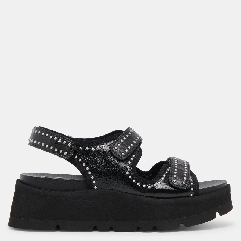 Women's espadrilles in pure white for a fresh appearanceDubai Stud Sandals Midnight Crinkle Patent Women's espadrilles in pure white for a fresh appearanceDubai Stud Sandals Midnight Crinkle Patent