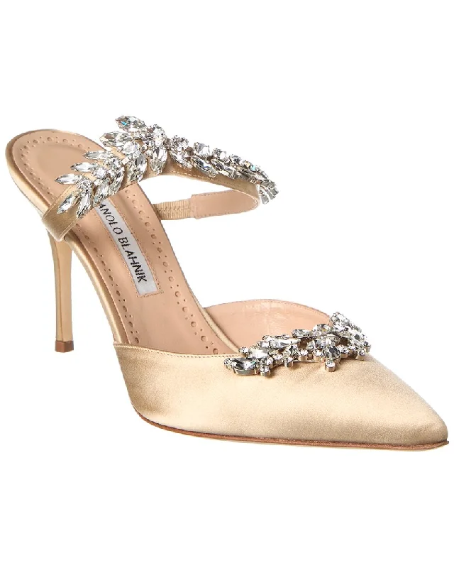 Women's Wedge Mules in Tan Suede with Braided Details for a Boho - Inspired StyleManolo Blahnik Lurum 90 Satin Mule Women's Wedge Mules in Tan Suede with Braided Details for a Boho - Inspired StyleManolo Blahnik Lurum 90 Satin Mule
