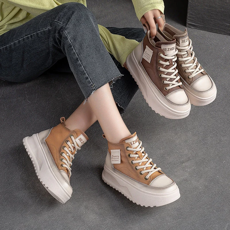 Lace - up women's casual shoes for a secure fitWomen Fashion Leather Thick Soled High Top Skate Shoes Lace - up women's casual shoes for a secure fitWomen Fashion Leather Thick Soled High Top Skate Shoes