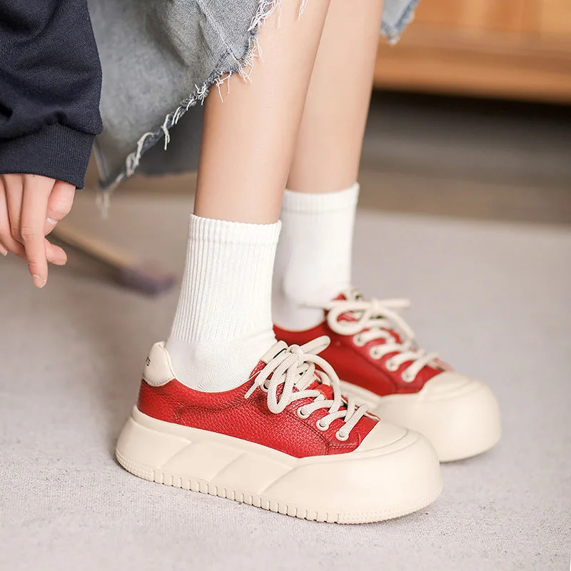 Women's casual trainers with a sporty edgeWomen Minimalist Color Matching Leather Casual Shoes Women's casual trainers with a sporty edgeWomen Minimalist Color Matching Leather Casual Shoes