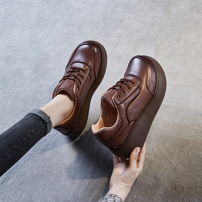 Women's casual shoes with shock - absorbing soles for a smooth strideWomen Minimalist Retro Leather Platform Casual Shoes