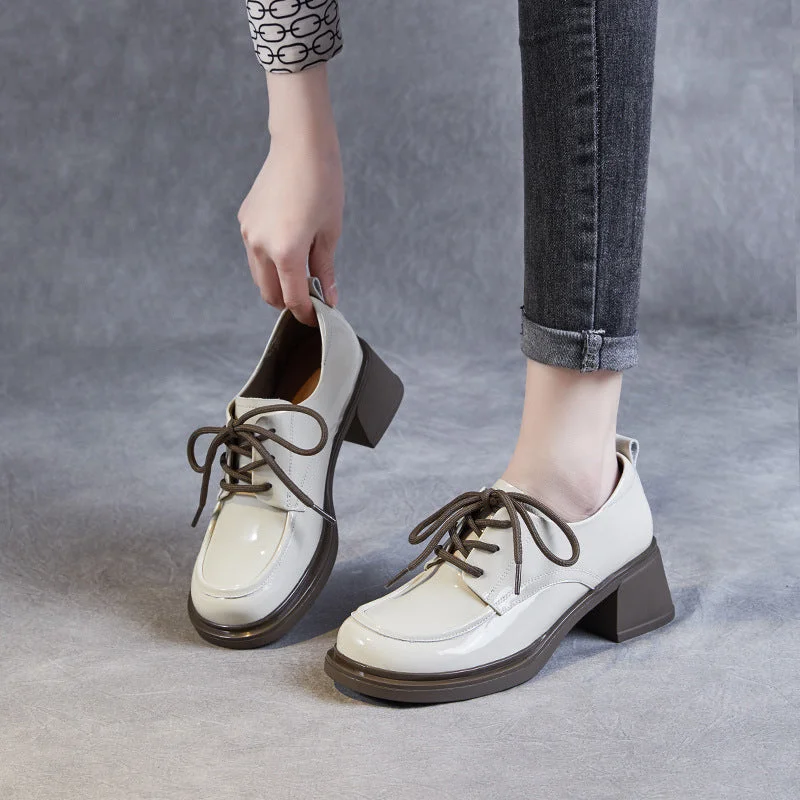 Women's casual shoes with geometric prints for a modern feelWomen Minimalist Soft Glossy Leather Chunky Heel Shoes Women's casual shoes with geometric prints for a modern feelWomen Minimalist Soft Glossy Leather Chunky Heel Shoes