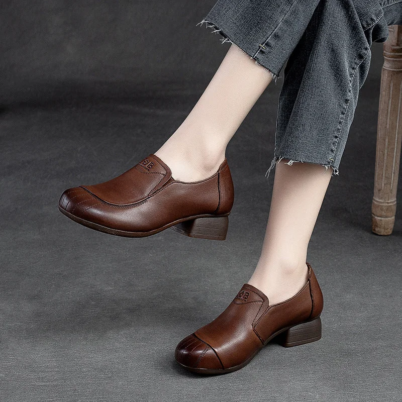 Women's casual shoes for a movie night outWomen Retro Leather Chunky Heel Casual Shoes Women's casual shoes for a movie night outWomen Retro Leather Chunky Heel Casual Shoes