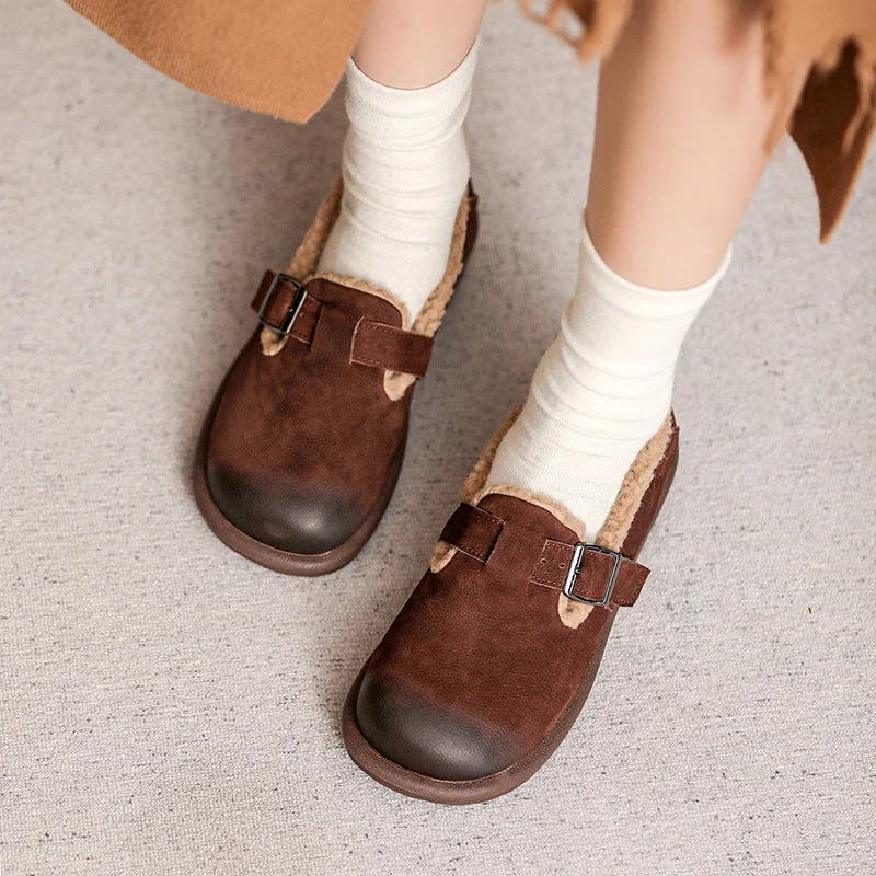 Women's casual knee - high boots for a bold statementWomen Retro Leather Furred Soft Flat Casual Shoes Women's casual knee - high boots for a bold statementWomen Retro Leather Furred Soft Flat Casual Shoes