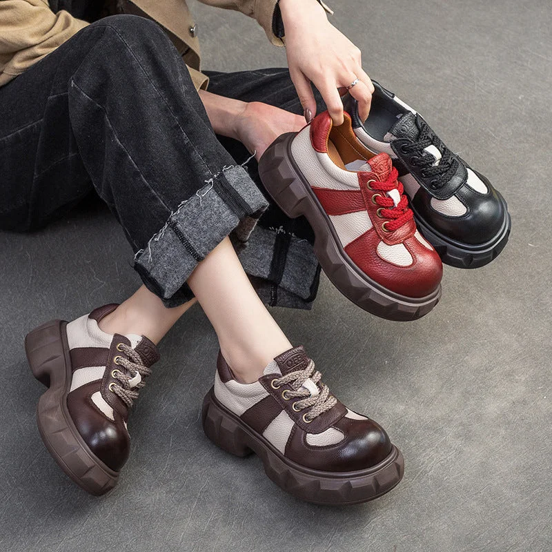 Women's casual shoes with shock - absorbing soles for a smooth strideWomen Retro Leather Patchwork Casual Shoes Women's casual shoes with shock - absorbing soles for a smooth strideWomen Retro Leather Patchwork Casual Shoes