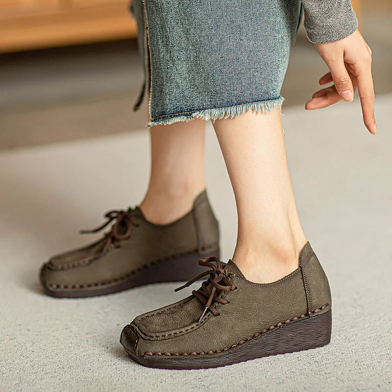 Women's casual canvas shoes for a laid - back lookWomen Retro Leather Square Head Low Wedge Shoes Women's casual canvas shoes for a laid - back lookWomen Retro Leather Square Head Low Wedge Shoes