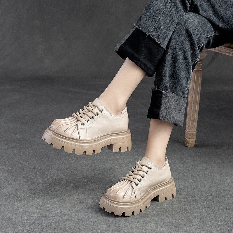 Women's casual shoes for a coffee dateWomen Retro Leather Thick Lug Soled Casual Shoes Women's casual shoes for a coffee dateWomen Retro Leather Thick Lug Soled Casual Shoes