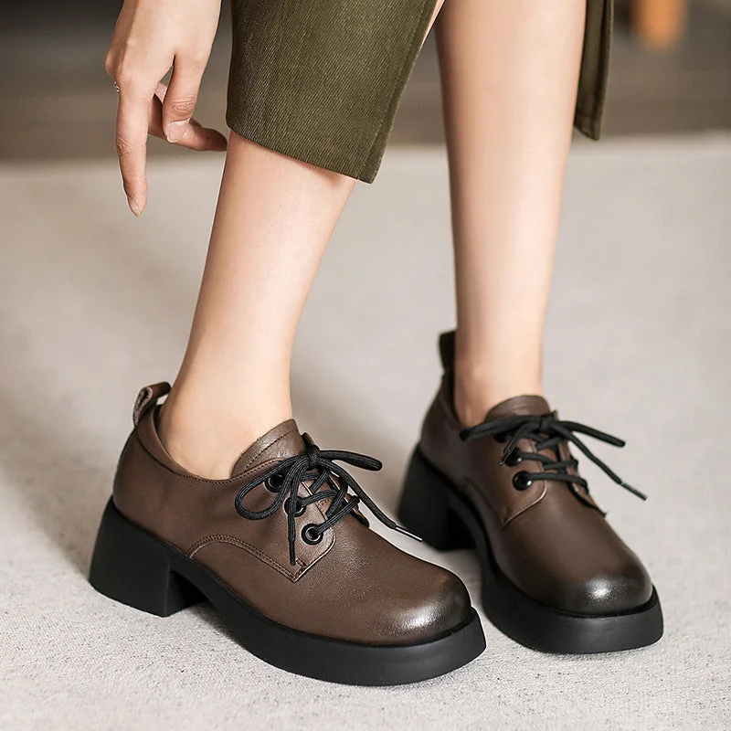 Women's casual shoes with breathable linings for a cool feelWomen Retro Minimalist Leather Thick Soled Casual Shoes