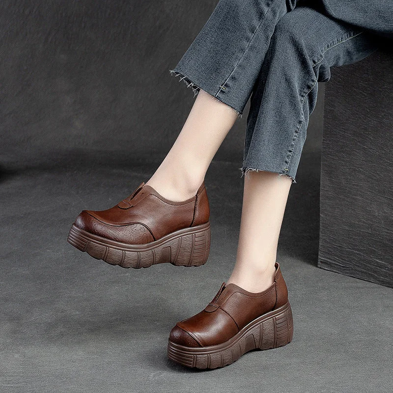 Women's casual shoes for a day at the beachWomen Retro Minimalist Leather Wedge Casual Shoes Women's casual shoes for a day at the beachWomen Retro Minimalist Leather Wedge Casual Shoes