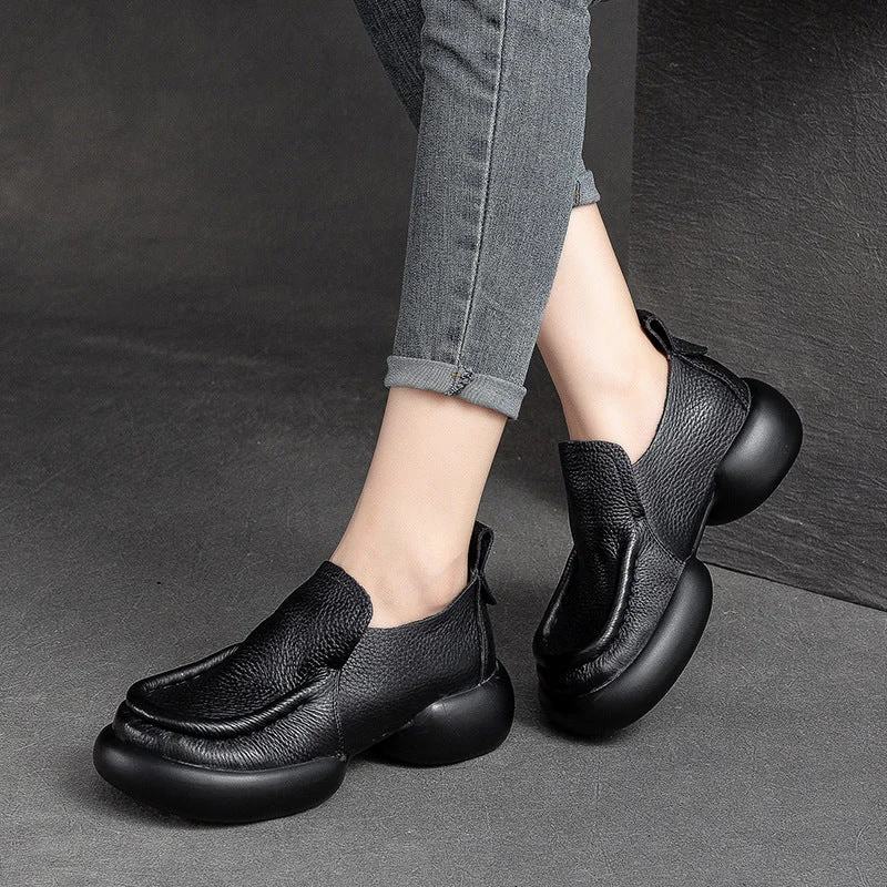 Women's casual knee - high boots for a bold statementWomen Retro Minimalist Soft Leather Thick Soled Casual Shoes Women's casual knee - high boots for a bold statementWomen Retro Minimalist Soft Leather Thick Soled Casual Shoes