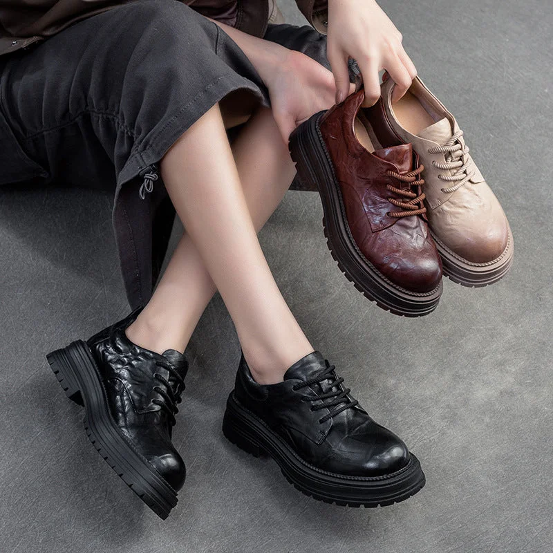 Women's casual boots with a zipper for easy on - offWomen Retro Pleated Leather Thick Soled Casual Shoes Women's casual boots with a zipper for easy on - offWomen Retro Pleated Leather Thick Soled Casual Shoes