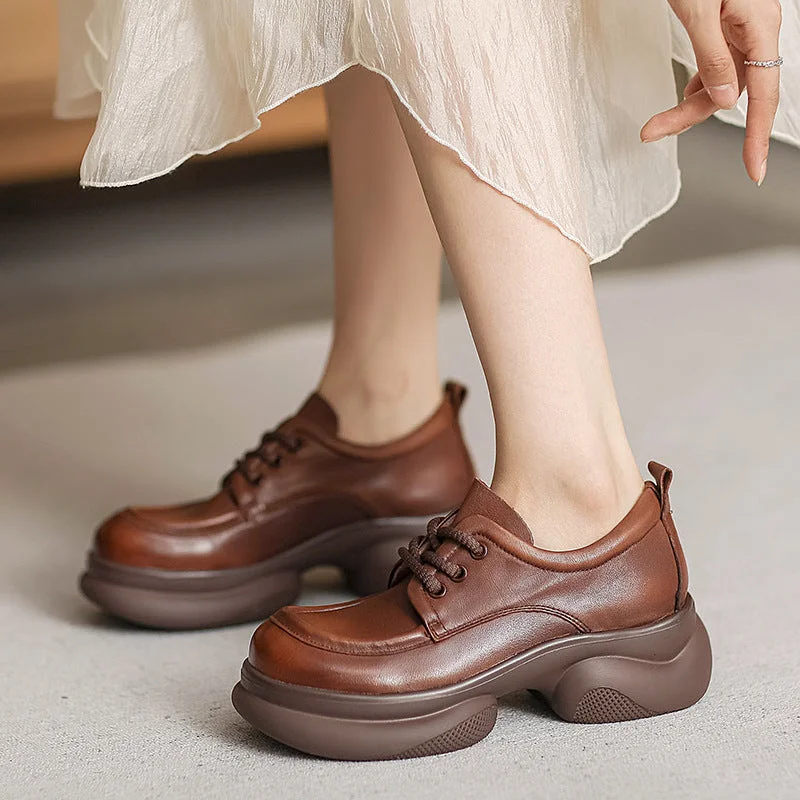Women's casual shoes for shopping tripsWomen Retro Thick Soled Leather Casual Shoes