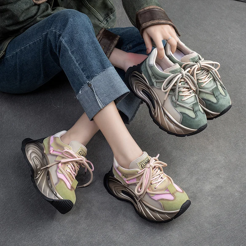 Women's casual flat shoes for all - day comfortWomen Stylish Color Matching Leather Platform Dad Shoes Women's casual flat shoes for all - day comfortWomen Stylish Color Matching Leather Platform Dad Shoes