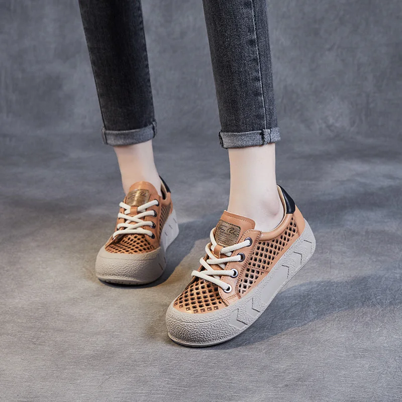 Women's casual shoes with floral prints for a feminine flairWomen Stylish Hollow Leather Thick Soled Casual Shoes Women's casual shoes with floral prints for a feminine flairWomen Stylish Hollow Leather Thick Soled Casual Shoes