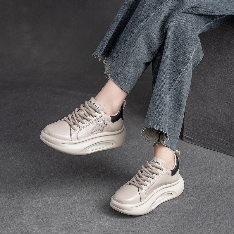 Breathable women's casual mesh shoes for summerWomen Stylish Leather Lace-up Thick Soled Casual Shoes Breathable women's casual mesh shoes for summerWomen Stylish Leather Lace-up Thick Soled Casual Shoes