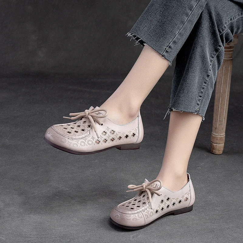 Women's casual slip - on shoes for easy wearWomen Summer Hollow Soft Leather Flat Casual Shoes Women's casual slip - on shoes for easy wearWomen Summer Hollow Soft Leather Flat Casual Shoes