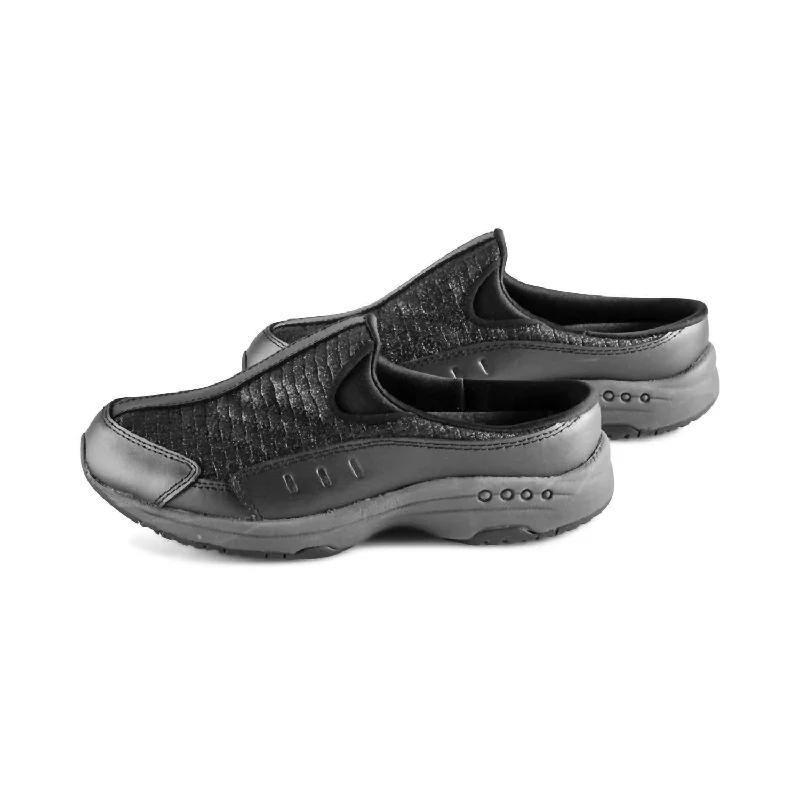 Women's Slip - On Leather Mules with Gold Buckles in Black for a Classic and Sophisticated StyleWomen's Traveltime Clog In Black Glitter Women's Slip - On Leather Mules with Gold Buckles in Black for a Classic and Sophisticated StyleWomen's Traveltime Clog In Black Glitter